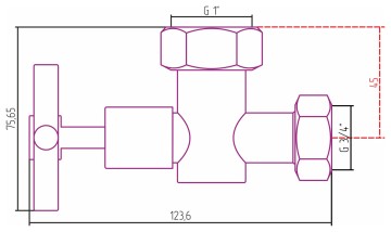 Вентиль запорный крестовой G 1" НГ х G 3/4" НГ