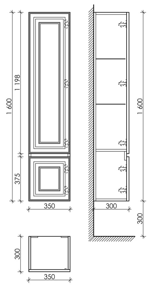 Шкаф-пенал SANCOS Very подвесной правый, Doha Soft , 350х300х1600 мм, арт. PVR35RSM