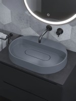 Раковина накладная овальная Uperwood Tanos Quartz 55 см, без отверстия для смесителя, серая, бетон