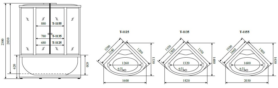 Timo Standart T-1125 душевая кабина 120*120*230, турецкая баня хамам