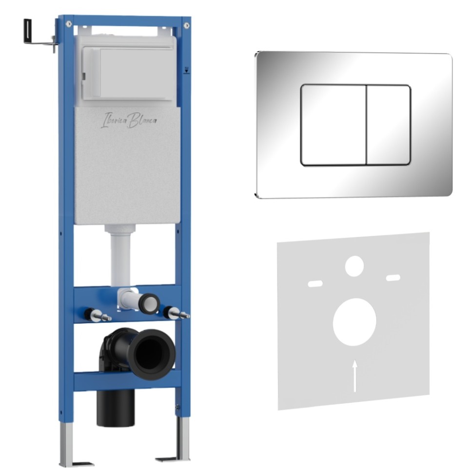 Комплект 2в1 IBERICA BLANCA инсталляция SILENCIO MINI, кнопка смыва INOX-C хром глянцевый (IB.001M.1131)