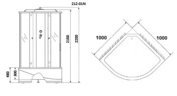 Душевая кабина Niagara Ultra NG-212-01N (100х100х220) высокий поддон(48см),черный,стекло тонированное,4 места