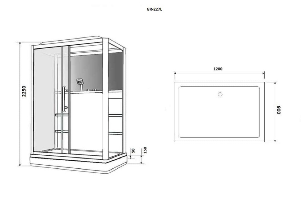 Душевая кабина Grossman Alba GR227L (90x120x225) дверь раздвижная,3 места