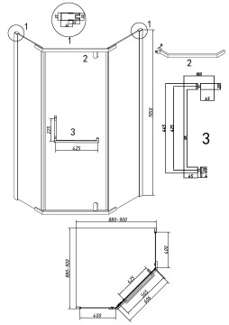 Душевое ограждение Grossman Pragma 302.K33.03.9090.32.00 (90х90х195) трапеция,распашная,золото сатин,стекло прозрачное, 1 место
