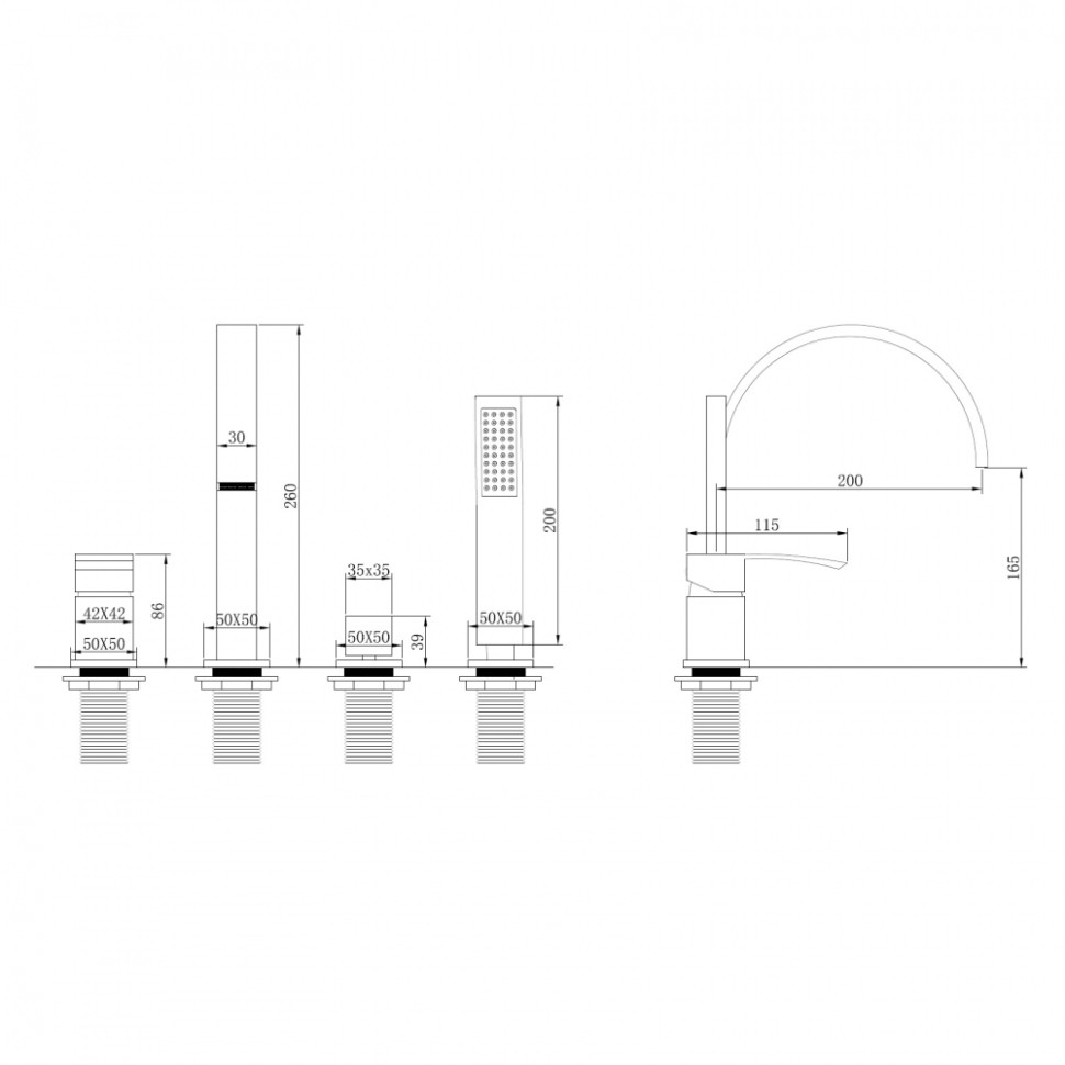 Смеситель ABBER Wasserfall AF8613NG на борт ванны, никель