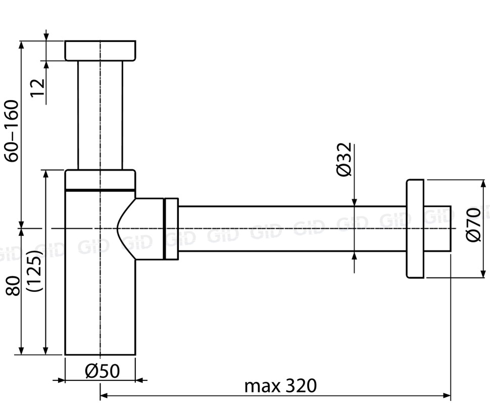 Сифон для раковины Gid G-74BL 75503S черный матовый