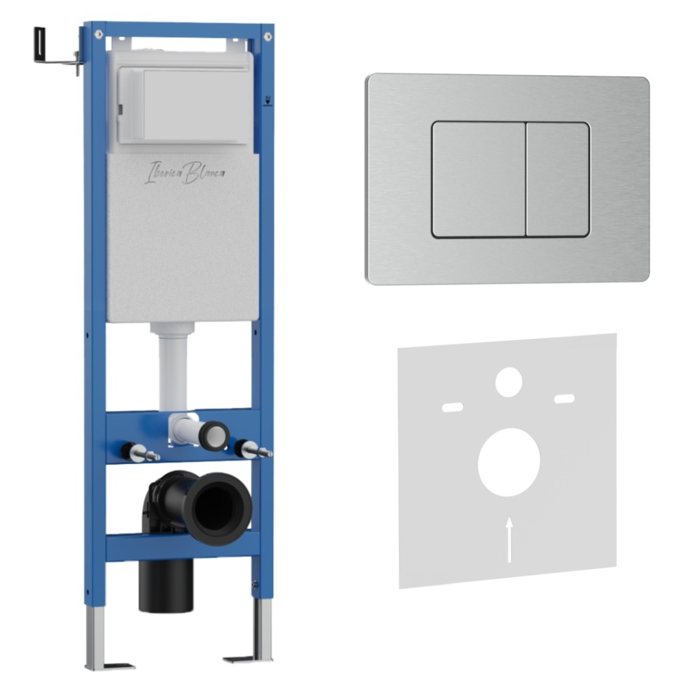 Комплект 2в1 IBERICA BLANCA инсталляция SILENCIO MINI, кнопка смыва INOX-C хром матовый (IB.001M.1132)
