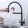 Смеситель Splenka для кухни со съемным гибким изливом, с магнитным фиксатором излива, с подключением фильтра питьевой воды S70.63.06 Черный