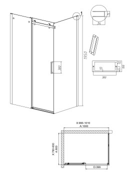 Душевое ограждение Grossman Classic 100.K33.04.100.42.00-200.K33.04.80.42.00 (100х80х195) раздвижная,графит сатин,стекло прозрачное,2 места