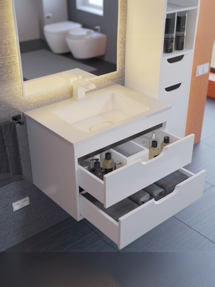 Тумба под раковину для ванной подвесная Uperwood Modul 61х44,4х55 см, белая/графит
