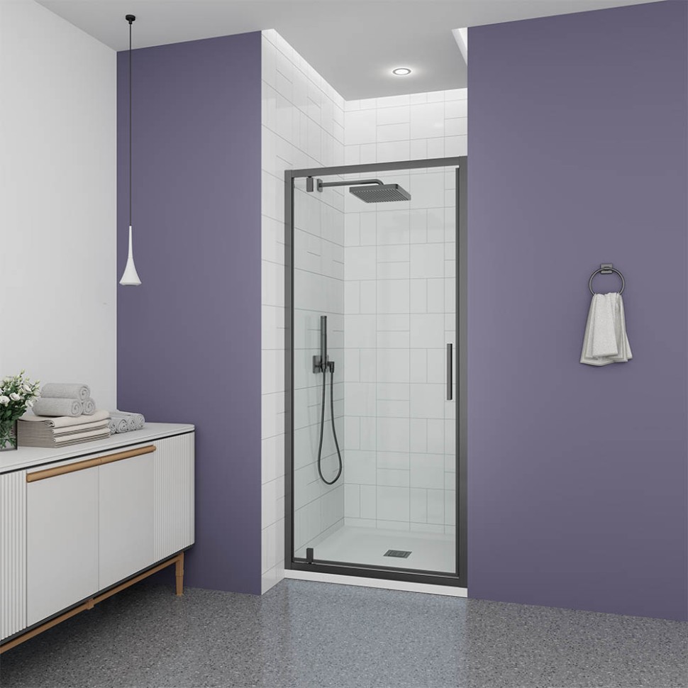 Душевая дверь Veconi Ottimo P30 GR, 700x1900, графит брашинг, стекло прозрачное