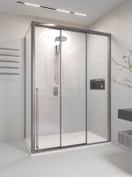 Душевой угол раздвижной Veconi Premium Ptato 300 SP GR-R, 1300х800x2000, брашированный графит, стекло прозрачное
