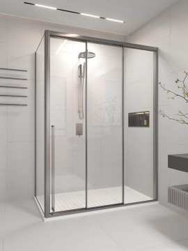 Душевой угол раздвижной Veconi Premium Ptato 300 SP GR-R, 1300х800x2000, брашированный графит, стекло прозрачное