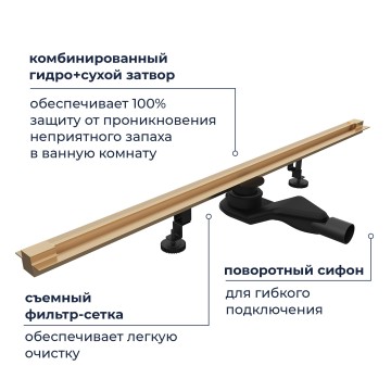 Душевой трап обрезной - SDR-50Gb - золото браш (1000)