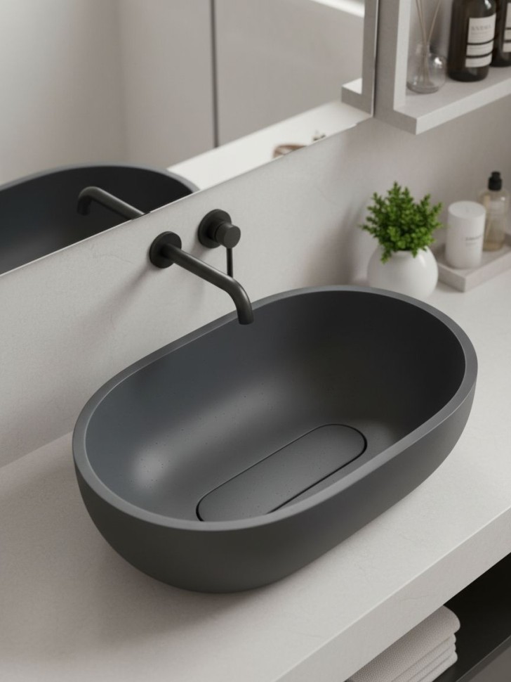 Раковина для ванной накладная Uperwood Arizona овальная, бетон, цвет графит