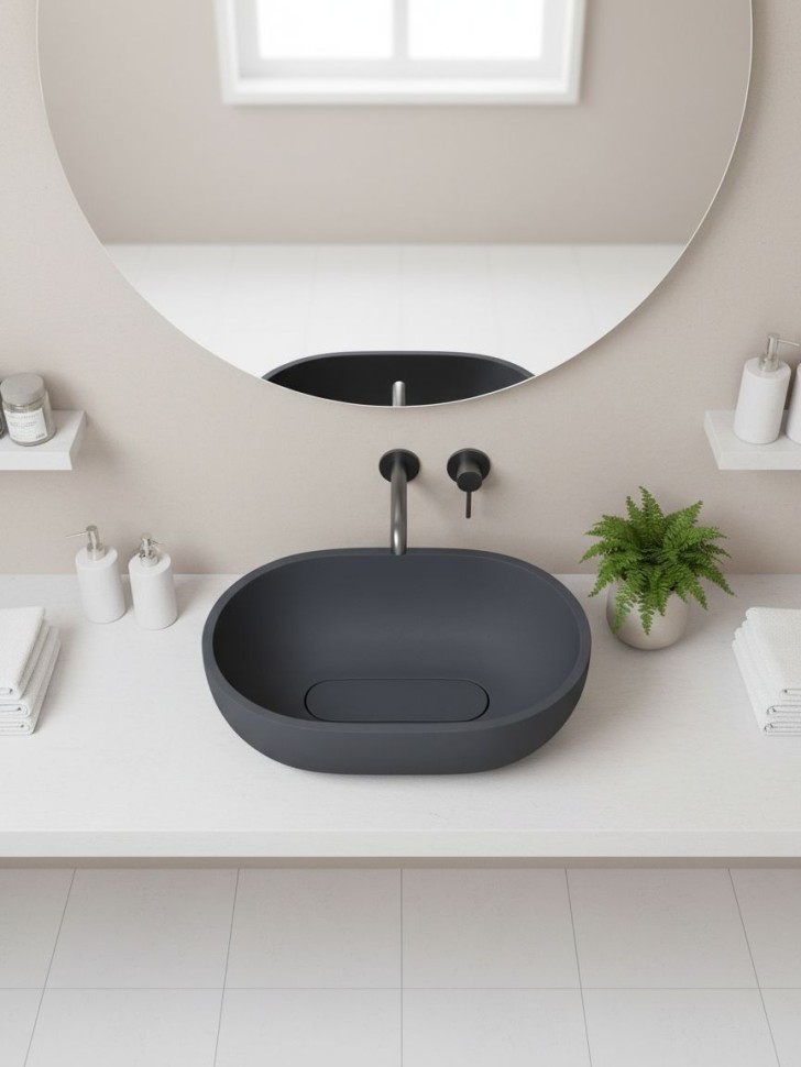 Раковина для ванной накладная Uperwood Arizona овальная, бетон, цвет графит