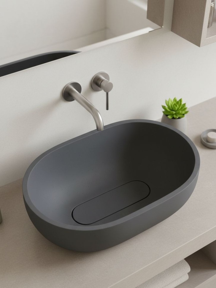 Раковина для ванной накладная Uperwood Arizona овальная, бетон, цвет графит