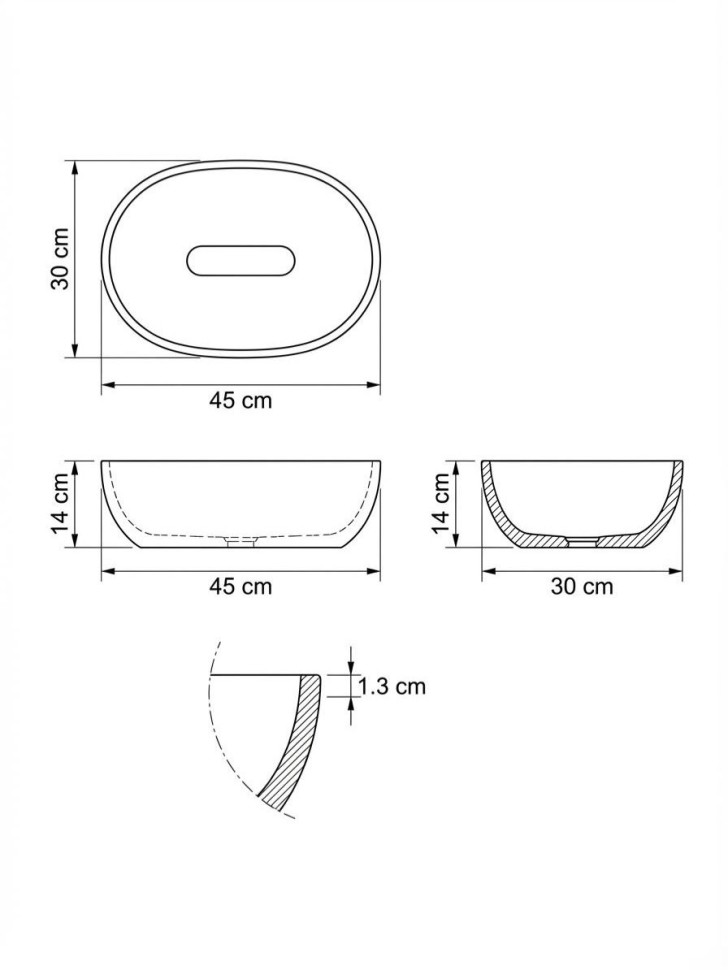 Раковина для ванной накладная Uperwood Arizona овальная, бетон, цвет графит