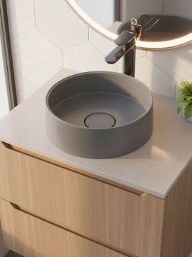 Раковина для ванной накладная кварцевая Uperwood Tanos Quartz 35 см, круглая, бетон