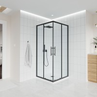 Душевой угол Veconi Evo 300 B, 1100х800x1950, черный матовый, прозрачное стекло