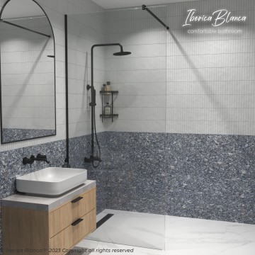 Душевая перегородка IBERICA BLANCA Mod.602 Walk In прозрачное стекло/черный 90х200см (IB602.SB.200.90)