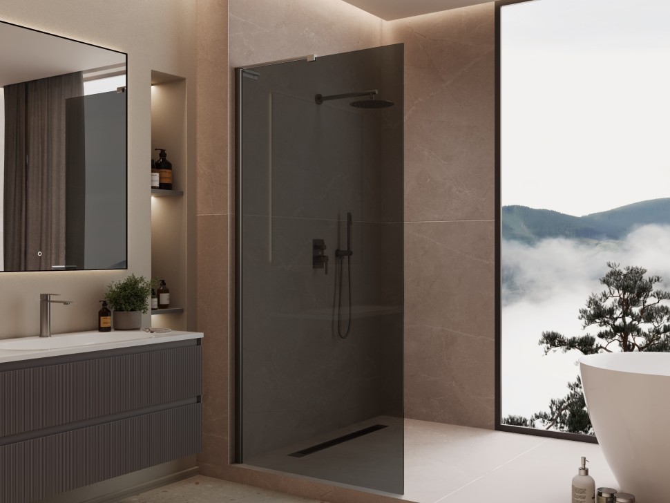 Душевая перегородка Волк-Ин (Walk-In) VLSW-1H100CGGM, 1000*2000, вороненая сталь, стекло тонированное