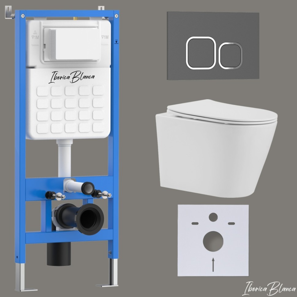 Комплект 3в1 IBERICA BLANCA инсталляция SILENCIO, унитаз BURGOS ALTO белый, кнопка смыва ESTI-Q серый матовый (IB001.BRA.231.837)
