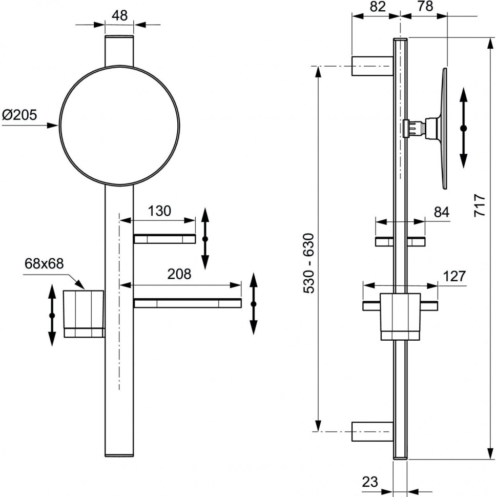 Ideal Standard Комплект аксессуаров ALU+ Beauty Bar S: штанга, зеркало, полочки, стакан; черный мат.