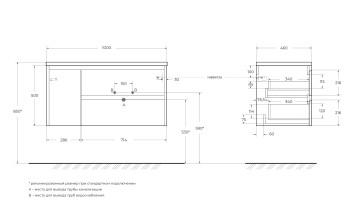 База под раковину подвесная BelBagno KRAFT-1000-2C-1A-SO-CG-R Cemento Grigio