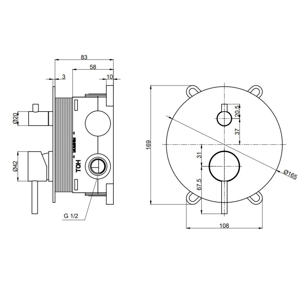AQM8803BC Встраиваемый смеситель на 2 потр. в комплекте с внутр. частью, медь шлифованная
