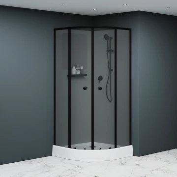 Душевая кабина полукруг, раздвижные двери, стеклянная, профиль чёрный- RGW AN-208B (381320899-34)