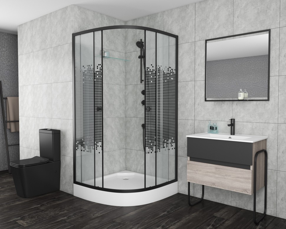 Душевой уголок Niagara Eco NG-007-14BLACK (90х90х195) низкий поддон(13см),черный,стекло мозаика,2 места