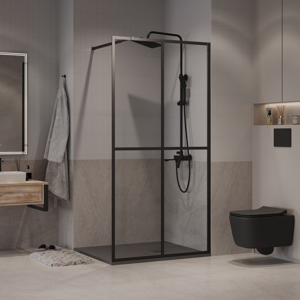 Душевая перегородка Niagara Nova NG-686-12BLACK (120х195) черный матовый,стекло прозрачное,1 место