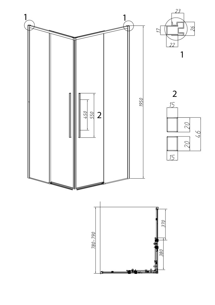 1/2 душевого ограждения Grossman Galaxy 1/2.K33.01.80.10.02 (80х195) раздвижная(правая),хром,стекло шиншилла,1 место