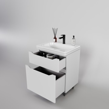 Тумба напольная STYLELINE "Марелла 60" (2 ящ.) Люкс антискрейтч белый матовый, PLUS с раковиной Марелла Люкс 600х400