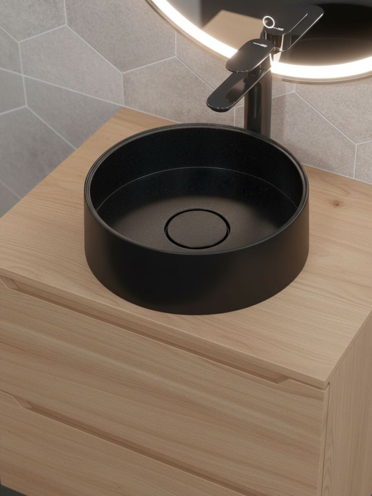 Раковина для ванной накладная кварцевая Uperwood Tanos Quartz 35 см, круглая, уголь