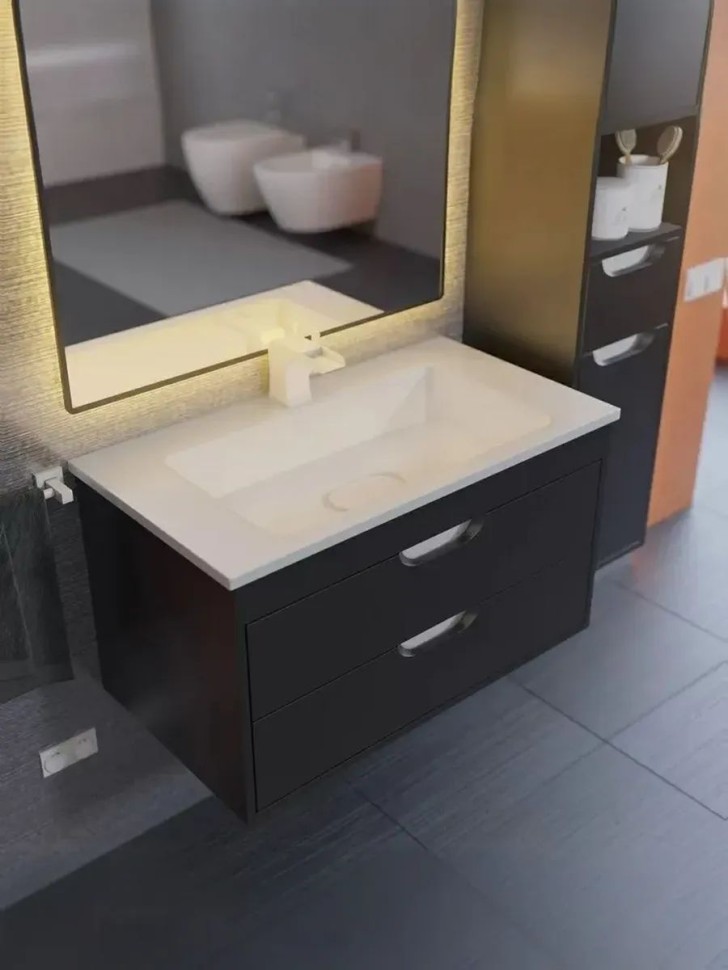 Тумба под раковину для ванной подвесная Uperwood Modul 75х44,4х55 см, чернаяатовая