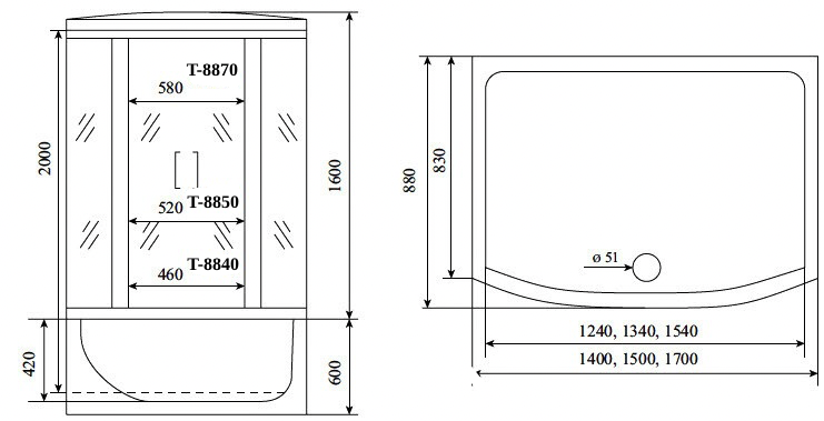 Timo Comfort Т-8840 Fabric Glass душевая кабина 140*88*220
