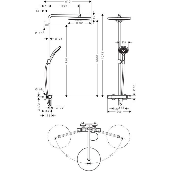 Душевая система Hansgrohe Raindance Select S хром, белый (27133400)