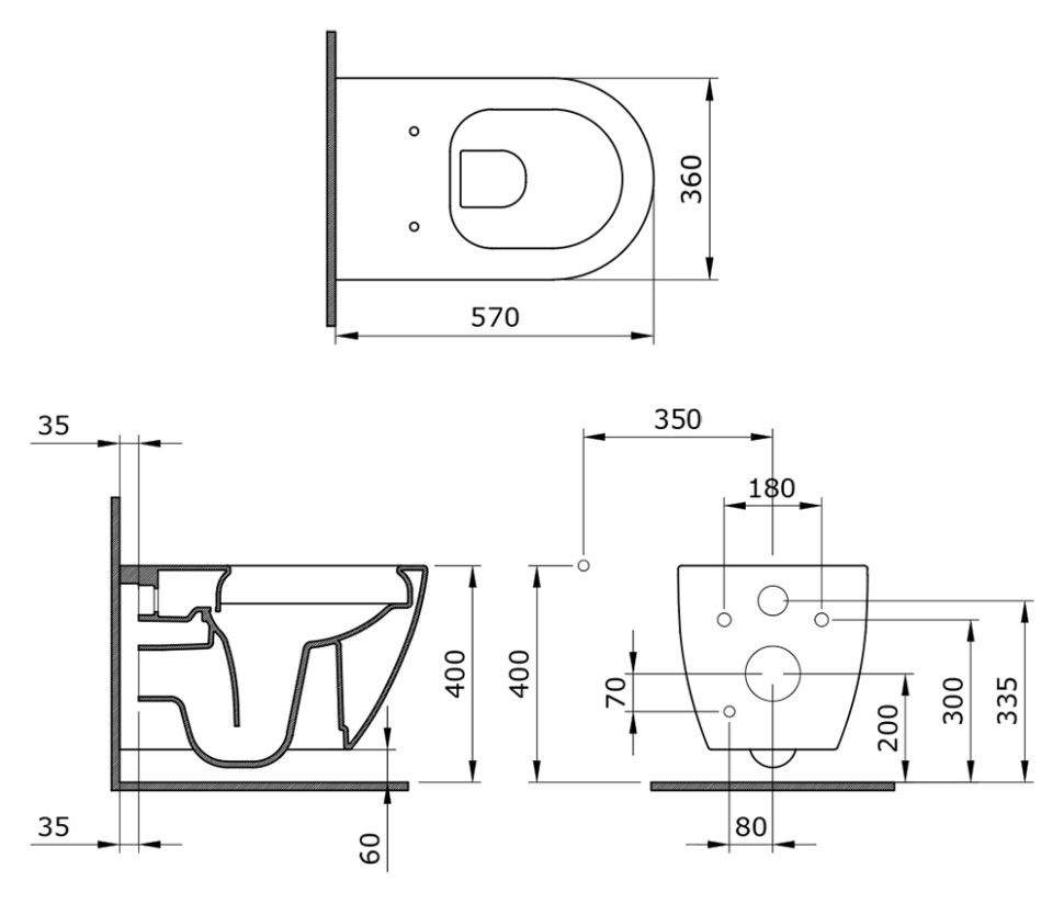 Унитаз Queen 113T20001R (570*360*400) БЕЛЫЙ подвесной БЕЗОБОДКОВЫЙ, 1 место