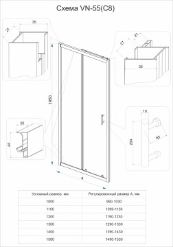 Душевая дверь Veconi Vianno VN-55BT, 1000x1950, черный, стекло тонированное