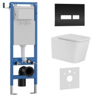 Комплект 3в1 IBERICA BLANCA инсталляция SILENCIO MINI, унитаз TOLEDO ALTO белый, кнопка смыва CRYSTAL-R черный глянцевый (IB.001M.TLA.231.2211)