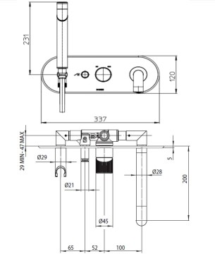 Наружная часть механического смесителя для ванны BOSSINI PLY Z00945.043 на 2 потребителя, с лейкой и шлангом, цвет Брашированное золото