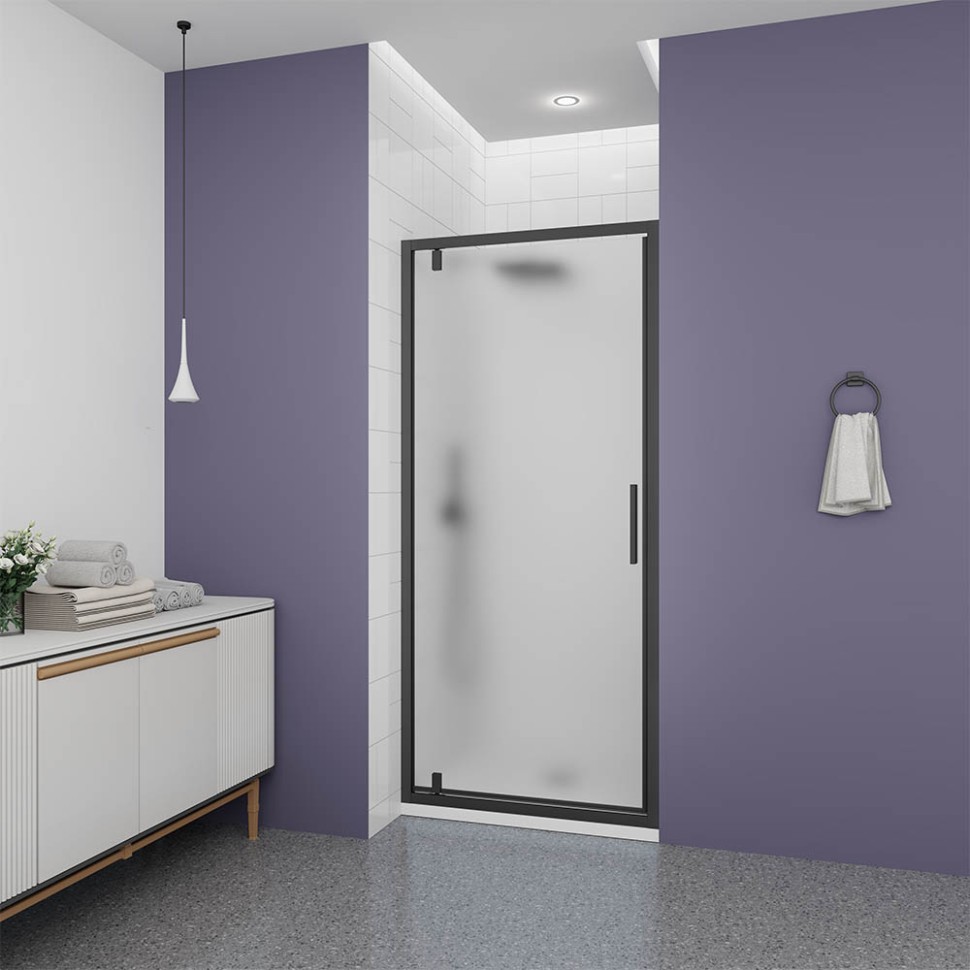 Душевая дверь Veconi Ottimo P30 B, 700x1900, черный матовый, стекло матовое