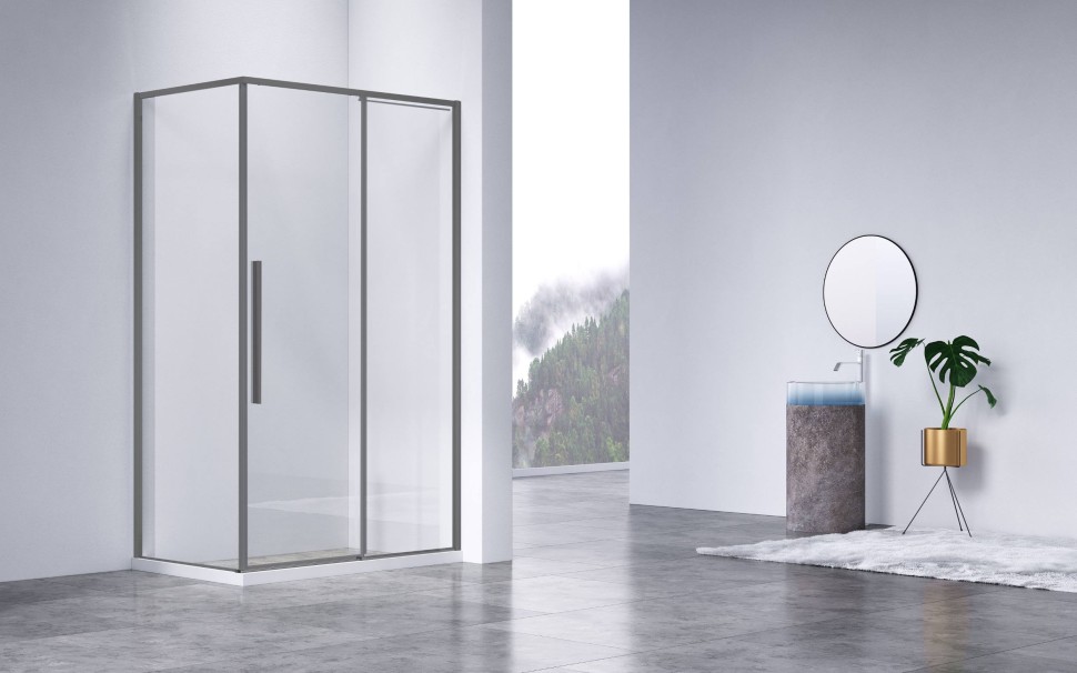 Душевой уголок Slim-N VSR-4SN9014CLGM, 1400*900, вороненая сталь, стекло прозрачное