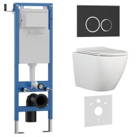 Комплект 3в1 IBERICA BLANCA инсталляция SILENCIO MINI, унитаз BILBAO ALTO белый, кнопка смыва ESTI-O черный матовый (IB.001M.BLA.231.822)