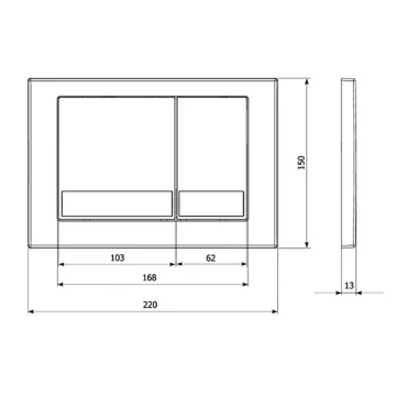 Кнопка смыва Veconi Square VFS-CH, 150х220х13, пластик, хром