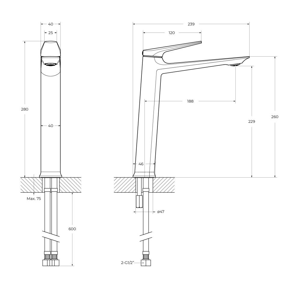 Смеситель для накладной раковины CEZARES LINER-LC-GM-W0