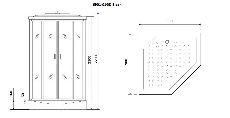 Душевая кабина Niagara Premium NG-6901-01GD BLACK (90х90х220) низкий поддон(16см),черный,стекло тонированное,4 места