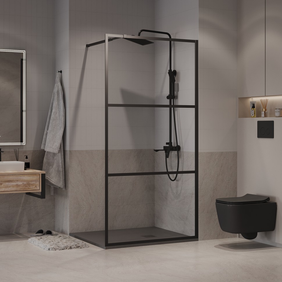 Душевая перегородка Niagara Nova NG-688-12BLACK (120х195) черный матовый,стекло прозрачное,1 место